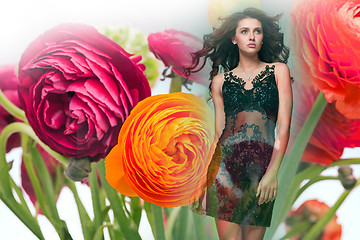 Image showing art collage with very beautiful woman in flowers