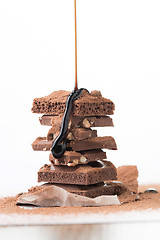 Image showing Tower of chocolate with topping