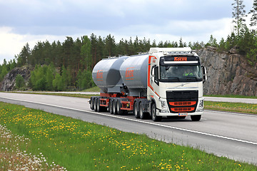 Image showing Volvo FH Tank Truck Trucking in Summer Scenery