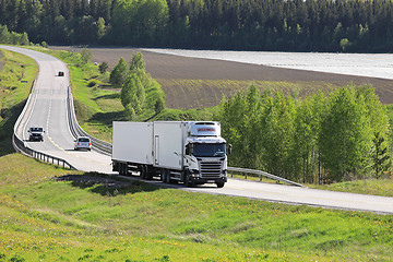 Image showing White Temperature Controlled Transport Truck on Summer Road
