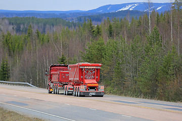 Image showing Landscape with Red Customized Gravel Truck 