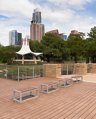 Image showing Park Benches Vertical Composition Austin Texas Afternoon