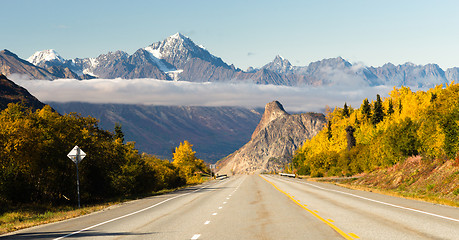 Image showing Road Leads Down Fall Season Open Road Alaska