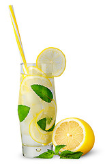 Image showing Glass of lemonade with straw