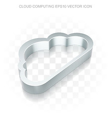 Image showing Cloud networking icon: Flat metallic 3d Cloud, transparent shadow, EPS 10 vector.