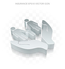 Image showing Insurance icon: Flat metallic 3d Family And Palm, transparent shadow, EPS 10 vector.