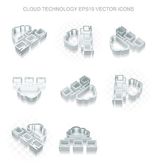 Image showing Cloud technology icons set: different views of metallic Cloud Network, transparent shadow, EPS 10 vector.