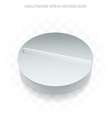 Image showing Health icon: Flat metallic 3d Pill, transparent shadow, EPS 10 vector.