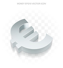 Image showing Currency icon: Flat metallic 3d Euro, transparent shadow, EPS 10 vector.