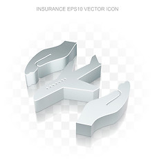Image showing Insurance icon: Flat metallic 3d Airplane And Palm, transparent shadow EPS 10 vector.