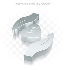 Image showing Insurance icon: Flat metallic 3d Heart And Palm, transparent shadow, EPS 10 vector.