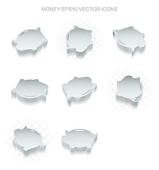 Image showing Banking icons set: different views of metallic Money Box, transparent shadow, EPS 10 vector.