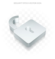 Image showing Safety icon: Flat metallic 3d Opened Padlock, transparent shadow, EPS 10 vector.