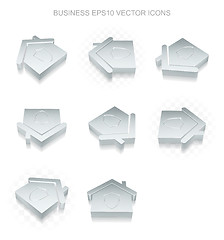 Image showing Finance icons set: different views of metallic Home, transparent shadow, EPS 10 vector.