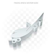 Image showing Travel icon: Flat metallic 3d Airplane, transparent shadow EPS 10 vector.