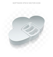 Image showing Software icon: Flat metallic 3d Database With Cloud, transparent shadow EPS 10 vector.