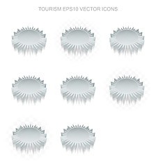 Image showing Vacation icons set: different views of metallic Sun, transparent shadow, EPS 10 vector.