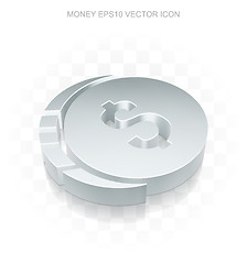 Image showing Currency icon: Flat metallic 3d Dollar Coin, transparent shadow, EPS 10 vector.