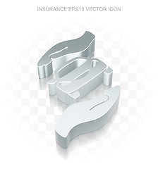 Image showing Flat metallic Insurance 3dCar And Palm icon, vector illustration.