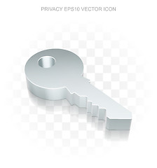 Image showing Safety icon: Flat metallic 3d Key, transparent shadow, EPS 10 vector.
