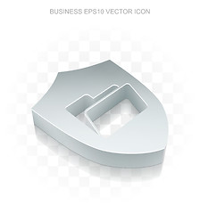 Image showing Finance icon: Flat metallic 3d Folder With Shield, transparent shadow, EPS 10 vector.
