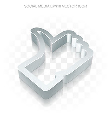 Image showing Social media icon: Flat metallic 3d Thumb Up, transparent shadow EPS 10 vector.