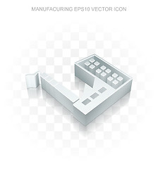 Image showing Manufacuring icon: Flat metallic 3d Industry Building, transparent shadowEPS 10 vector.