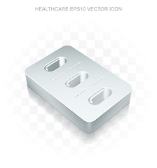 Image showing Medicine icon: Flat metallic 3d Pills Blister, transparent shadow, EPS 10 vector illustration.