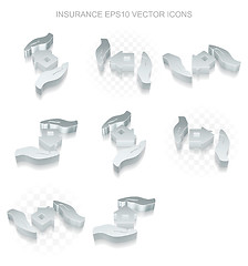 Image showing Insurance icons set: different views of metallic House And Palm, transparent shadow, EPS 10 vector.