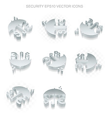 Image showing Security icons set: different views of metallic Money And Umbrella, transparent shadow, EPS 10 vector.