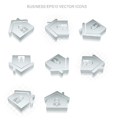 Image showing Business icons set: different views of metallic Home, transparent shadow, EPS 10 vector.