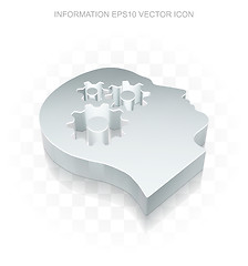 Image showing Data icon: Flat metallic 3d Head With Gears, transparent shadow, EPS 10 vector.