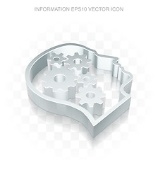 Image showing Data icon: Flat metallic 3d Head With Gears, transparent shadow, EPS 10 vector.