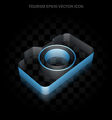 Image showing Tourism icon: Blue 3d Photo Camera made of paper, transparent shadow, EPS 10 vector.