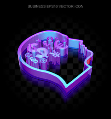 Image showing Business icon: 3d neon glowing Head With Finance Symbol made of glass, EPS 10 vector.