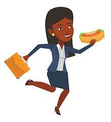 Image showing Business woman eating hot dog vector illustration.