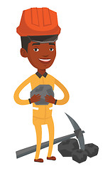 Image showing Miner holding coal in hands vector illustration.