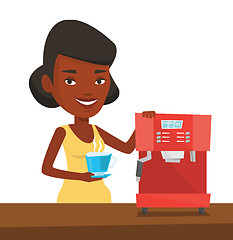 Image showing Woman making coffee vector illustration.