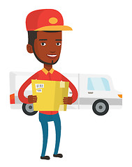 Image showing Delivery courier carrying cardboard boxes.