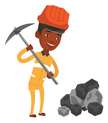 Image showing Miner working with pickaxe vector illustration.