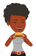 Image showing Woman eating hamburger vector illustration.