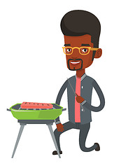 Image showing Man cooking meat on barbecue vector illustration.