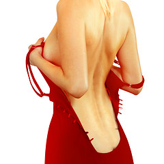 Image showing back of woman in red dress  l