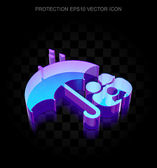 Image showing Safety icon: 3d neon glowing Family And Umbrella made of glass, EPS 10 vector.