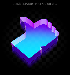 Image showing Social media icon: 3d neon glowing Thumb Up made of glass, EPS 10 vector.