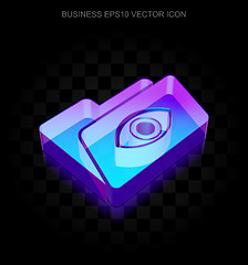 Image showing Business icon: 3d neon glowing Folder With Eye made of glass, EPS 10 vector.