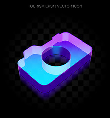 Image showing Travel icon: 3d neon glowing Photo Camera made of glass, EPS 10 vector.