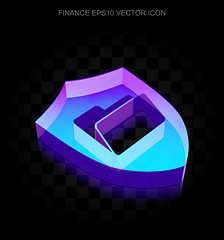 Image showing Finance icon: 3d neon glowing Folder With Shield made of glass, EPS 10 vector.