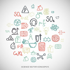 Image showing Multicolor doodles Hand Drawn Science Icons set on White. EPS10 vector illustration.