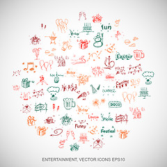 Image showing Multicolor doodles Hand Drawn Holiday Icons set on White. EPS10 vector illustration.